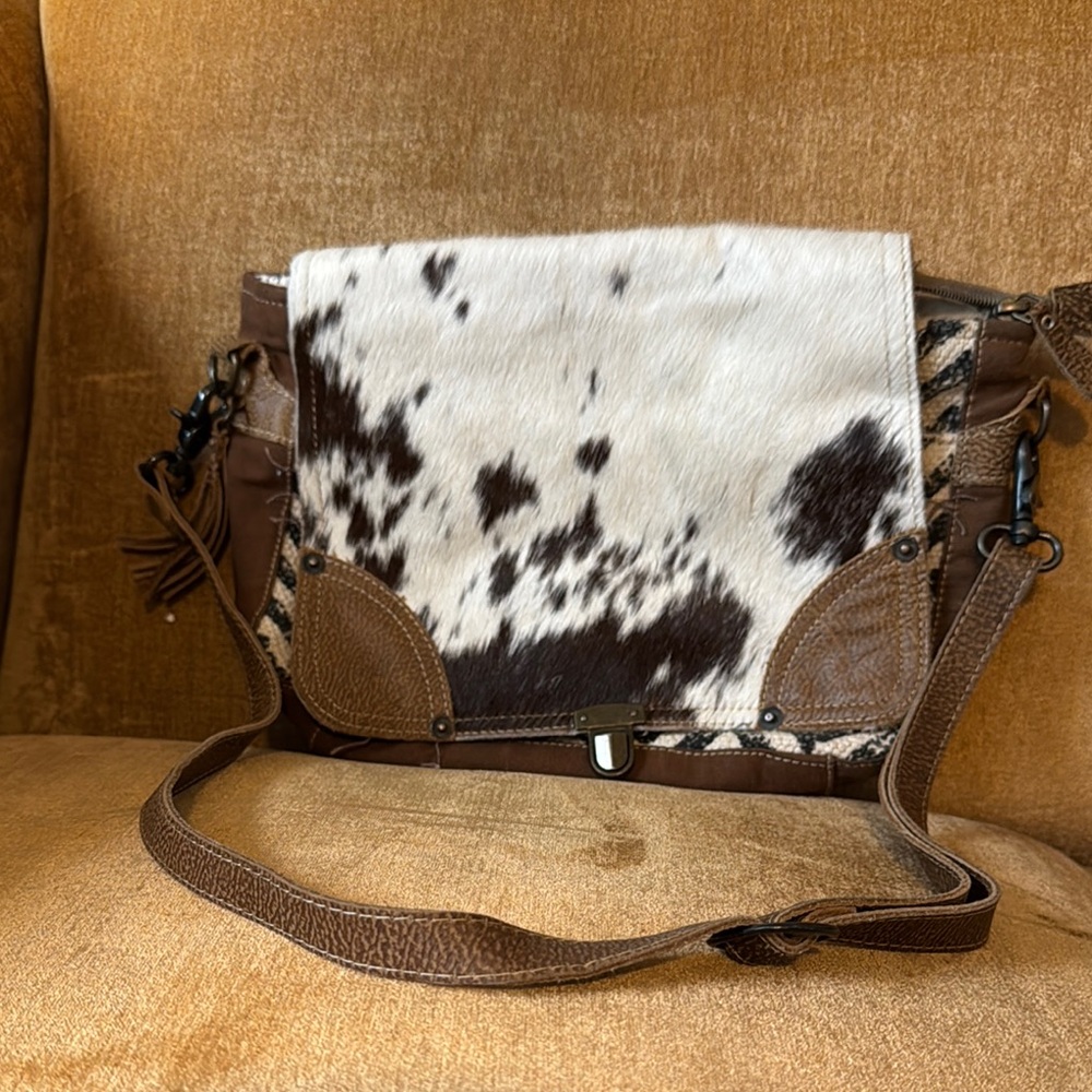 Myra Bag- like new Cowhide Crossbody Bag with Brown Accents